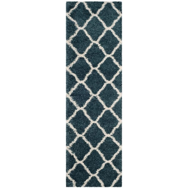 Hudson 2 ft. x 12 ft.Slate Blue/Ivory Geometric Runner Rug