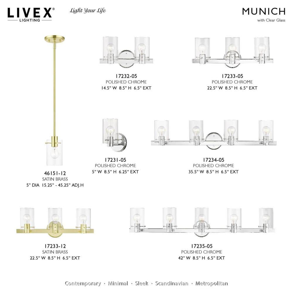 Munich Satin Brass 1-Light Pendant with Clear Glass Shade