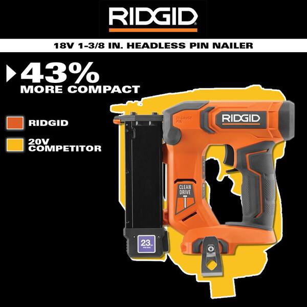 Ridgid 18V Cordless 23 Gauge 1-3/8 in. Headless Pin Nailer Kit with 2.0 Ah Battery and Charger