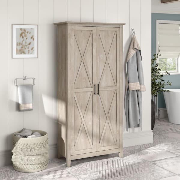 Bush Furniture Key West Washed Gray 66 in. Accent Storage Cabinet with Doors and Shelves