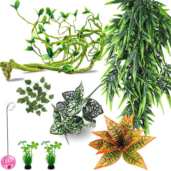 Afoxsos 9.5 in. Green Flexible Artificial Plant Jungle Vine Terrarium Decor  for Reptile Amphibian Tank, Lifelike Leaves 59A1124A1670 - The Home Depot