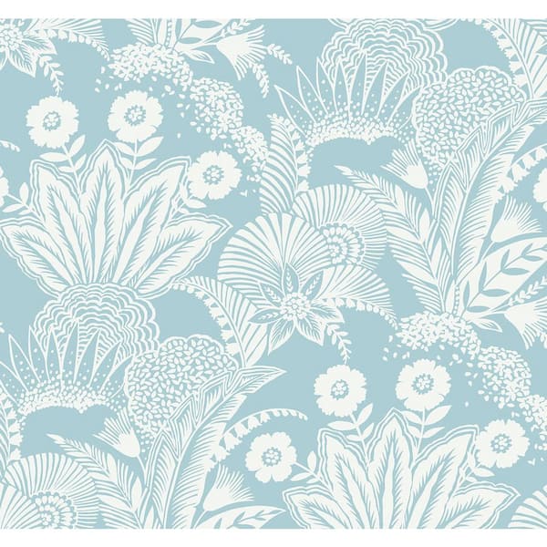 Seabrook Designs 60.75 sq. ft. Sky Blue Suvi Palm Grove Nonwoven Paper Unpasted Wallpaper Roll