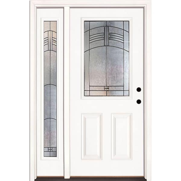50.5 in. x 81.625 in. Rochester Patina 1/2 Lite Unfinished Smooth Left-Hand Fiberglass Prehung Front Door with Sidelite