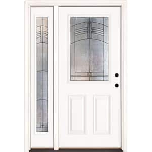 50.5 in. x 81.625 in. Rochester Patina 1/2 Lite Unfinished Smooth Left-Hand Fiberglass Prehung Front Door with Sidelite