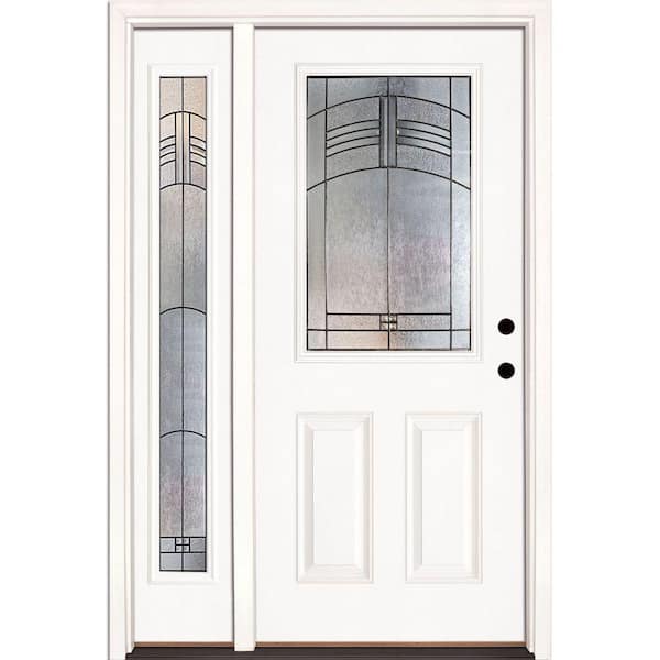 Feather River Doors 50.5 in. x 81.625 in. Rochester Patina 1/2 Lite Unfinished Smooth Left-Hand Fiberglass Prehung Front Door with Sidelite