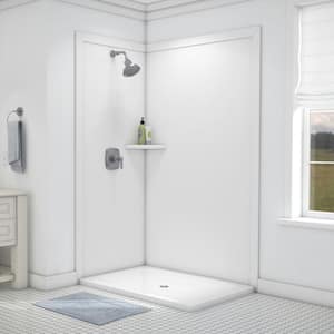 Elegance 36 in. x 48 in. x 80 in. 7-Piece Easy Up Adhesive Corner Shower Wall Surround in White