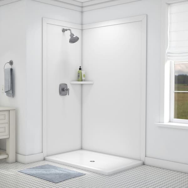 FlexStone Elegance 36 in. x 48 in. x 80 in. 7-Piece Easy Up Adhesive Corner Shower Wall Surround in White