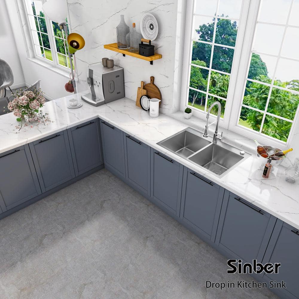 Sinber 33" Stainless Steel Double Bowl Drop-In Kitchen Sink