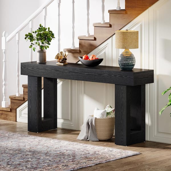 BYBLIGHT Turrella 62.99 in. Black Console Tables, Rectangle Wood Console Table with Wooden Frame for Living Room