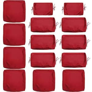 14-Piece Patio Cushion Covers Replacement with Zipper for Sectional Sofa Set, Slipcovers for Outdoor Cushions Red