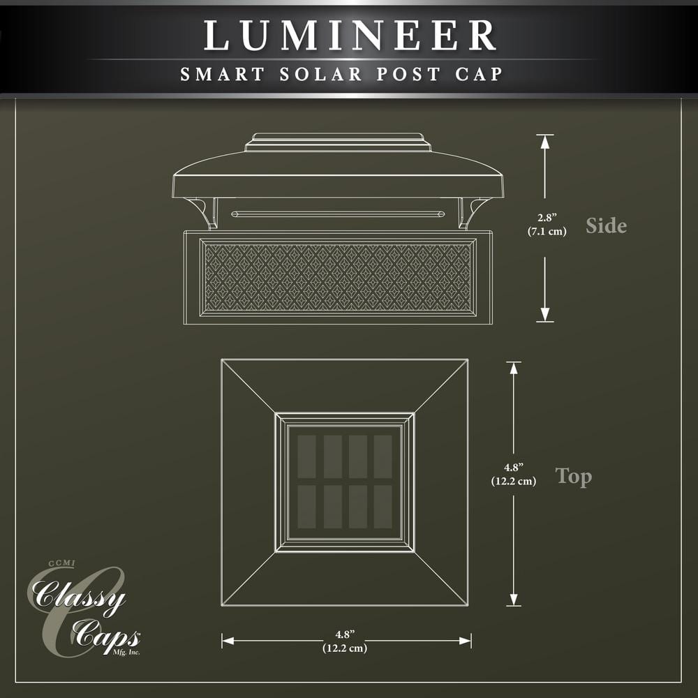 Black Aluminum Solar LED Post Cap Light, 6" x 6"