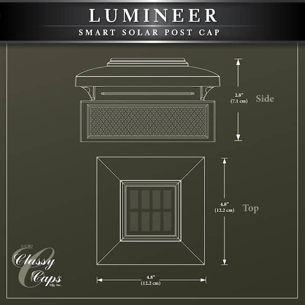 CLASSY CAPS Lumineer 4 in. x 4 in. Black Cast Aluminum Smart Solar Post Cap