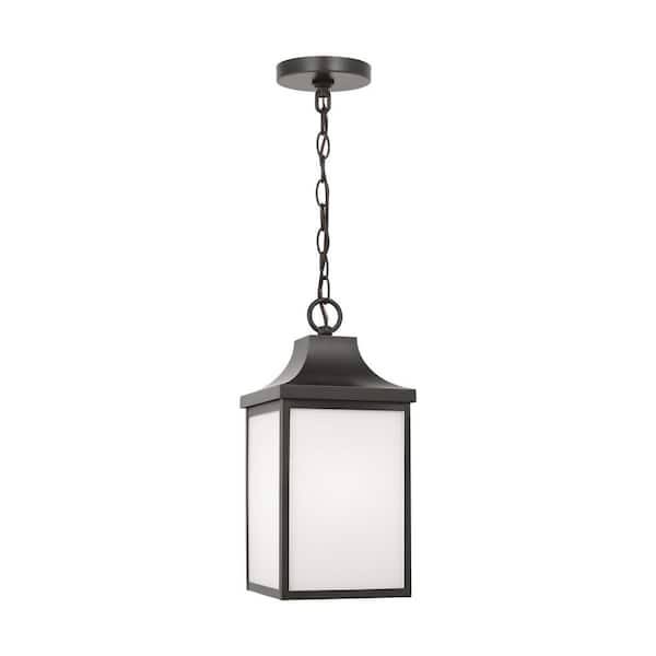 Generation Lighting Saybrook 16.75 in. 1-Light Antique Bronze Dimmable Outdoor Pendant Light with Clear/White Glass and No Bulbs Included