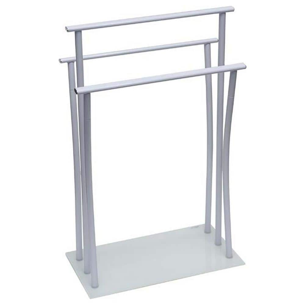 White Metal Freestanding Towel Rack with Glass Base