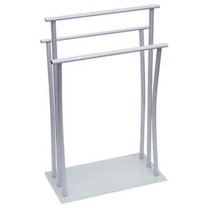 3-Bar Freestanding Towel Rack in White with Tempered Glass Base