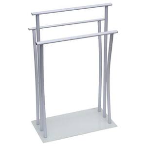 3-Bar Freestanding Towel Rack in White with Tempered Glass Base