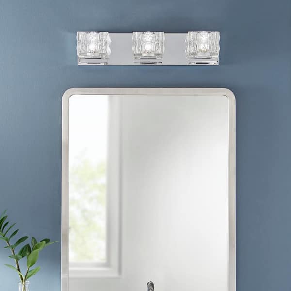 Home Decorators Collection Tulianne 75-Watt Equivalent 3-Light Chrome LED Vanity Light with Clear Cube Glass