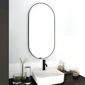 Modern 36 in. W x 18 in. H Small Oval Steel Framed Vertical/Horizontal Wall Bathroom Vanity Mirror in Black