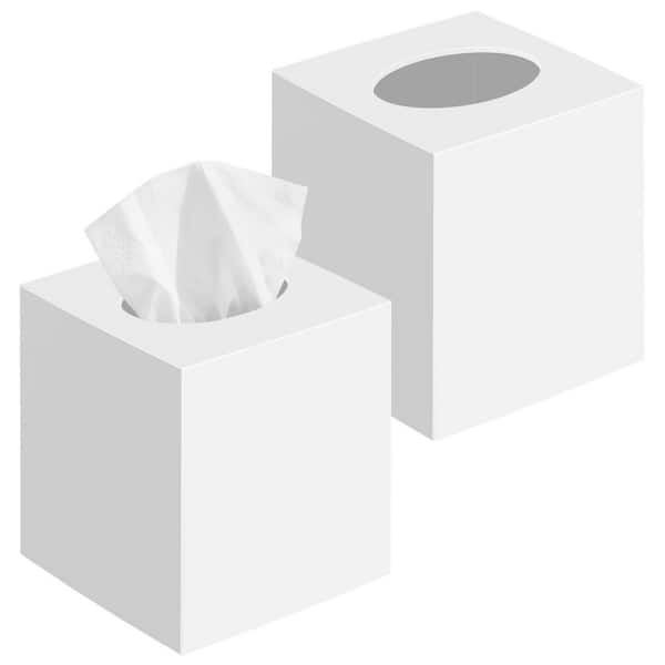 2-Pack Square Acrylic Tissue Box Cover in White, Decorative Facial Tissue Box Vessel Cube Paper Organizer Dispenser