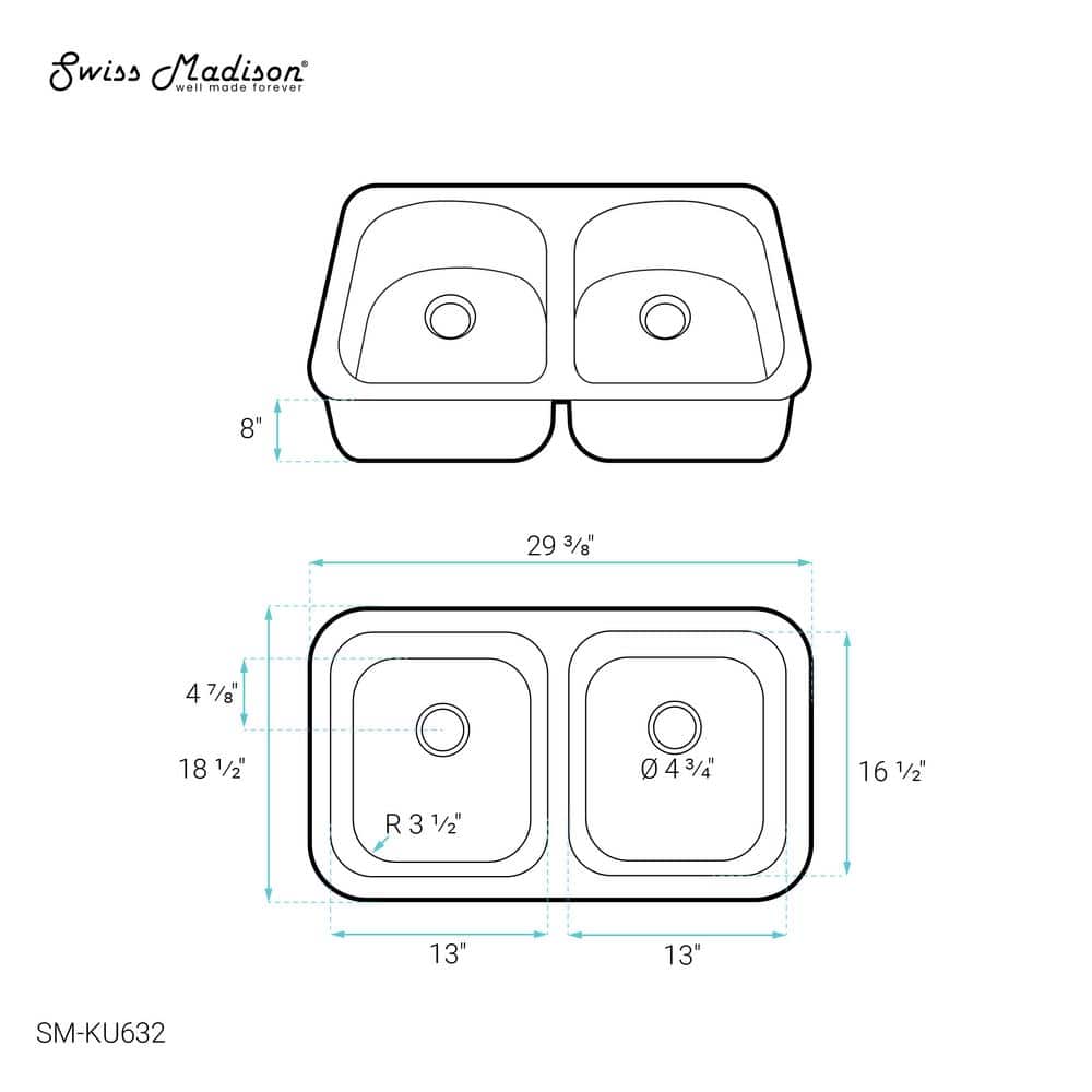 Toulouse 29 x 18 Stainless Steel Dual Basin Undermount Kitchen Sink