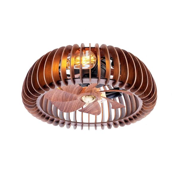 20 in Brown Wood Semicircle Standard Flush Mount Ceiling Fans with Remote Control,6 Speeds, Quiet DC Motor(No Bulbs)