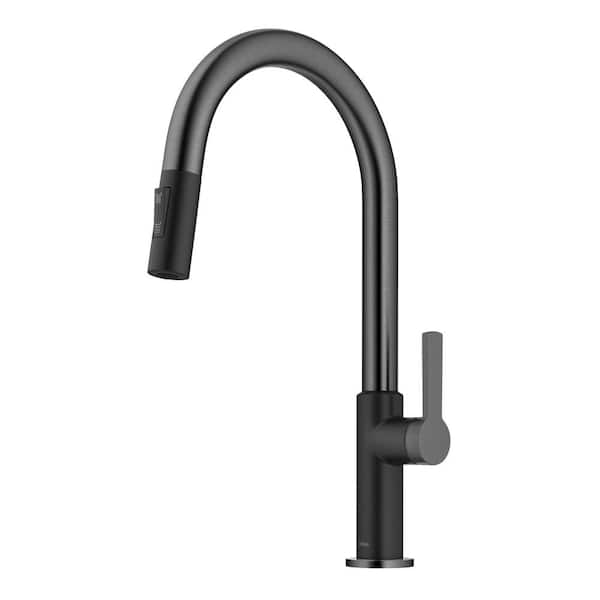 KRAUS Oletto Single Handle Pull-Down Kitchen Faucet in Matte Black/Spot Free Black Stainless Steel