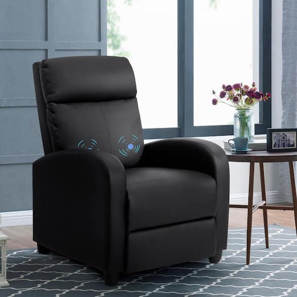 Lacoo Black Massage Recliner Pu Leather, Faux Leather Theater Seating