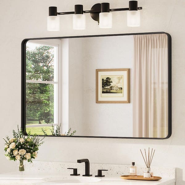 48 in. W x 30 in. H Modern Rectangular Black Bathroom Mirror Aluminum Framed Wall Bathroom Vanity Mirror