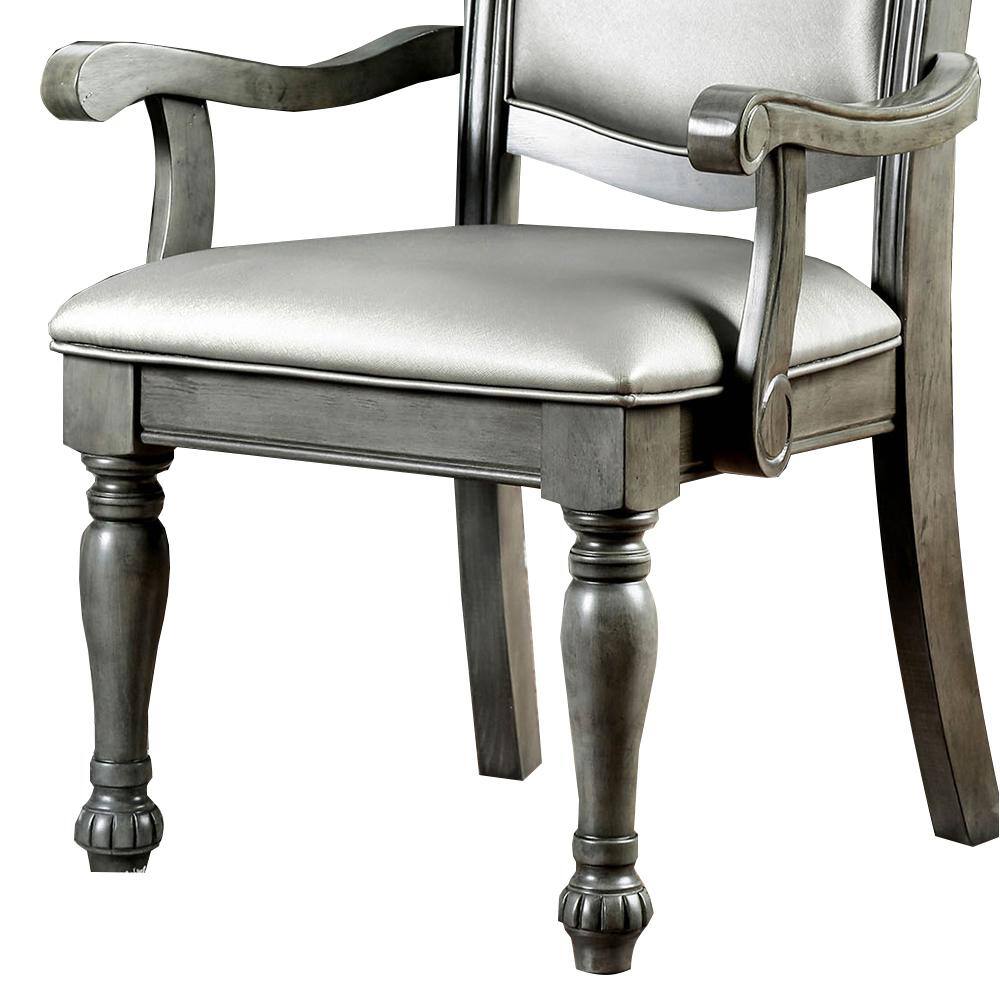Gray Faux Leather Upholstered Arm Chair with Wood Frame