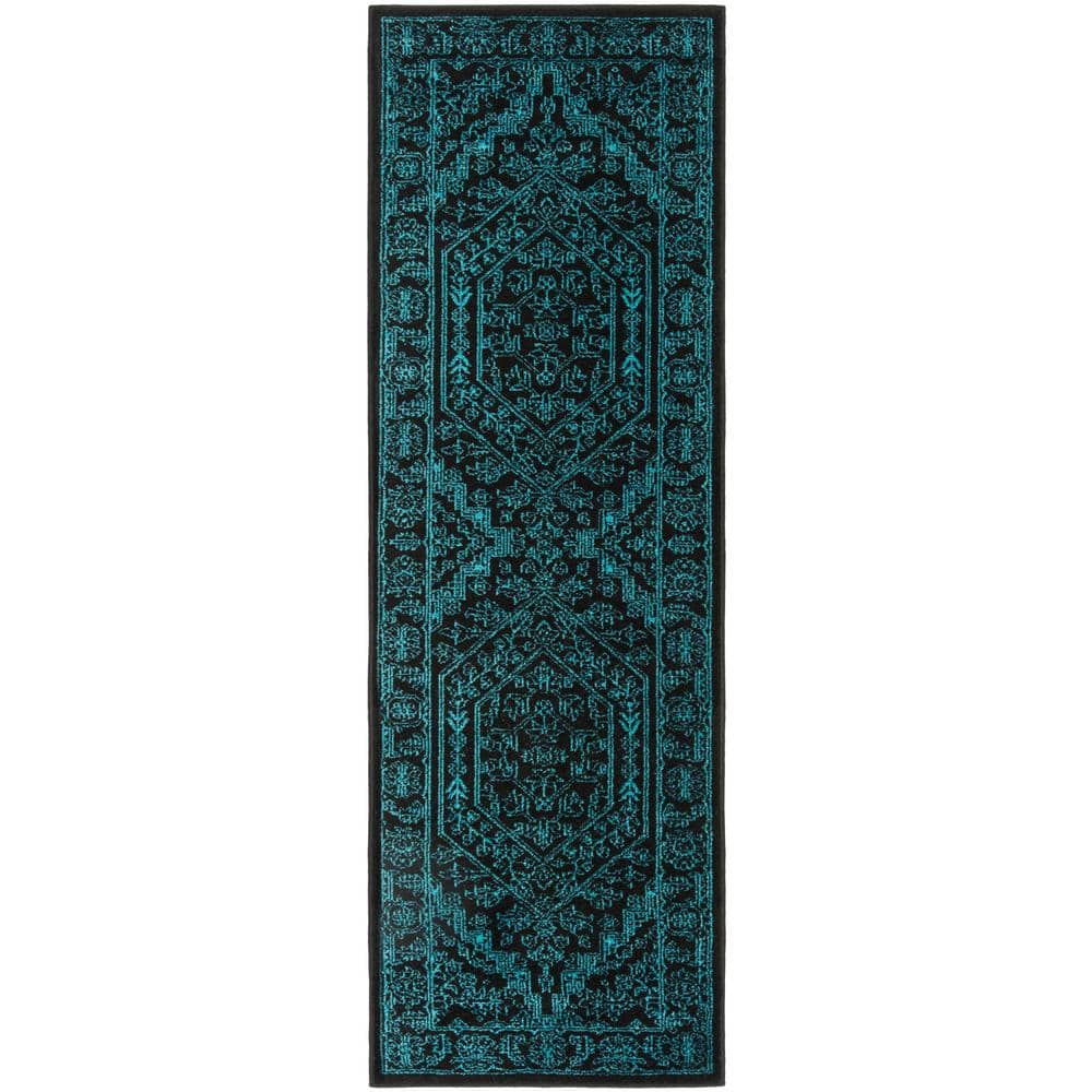 Adirondack Black/Teal 3 ft. x 8 ft. Border Medallion Runner Rug price history on PriceWatchPro