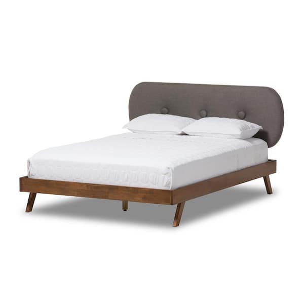 Baxton Studio Penelope Mid-Century Gray Fabric Upholstered Queen Size Bed