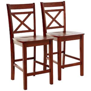 Brown Wooden Cross Back Counter Height Dining Chair (Set of 2)
