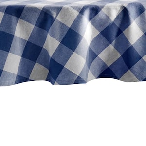 Farmhouse Living 70 in. x 70 in. Round Blue/White Buffalo Check Tablecloth
