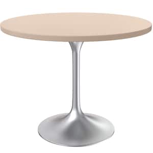 Verve Mid-Century Modern 36 in. Round Dining Table with MDF Top and Brushed Chrome Pedestal Base, Light Natural Wood