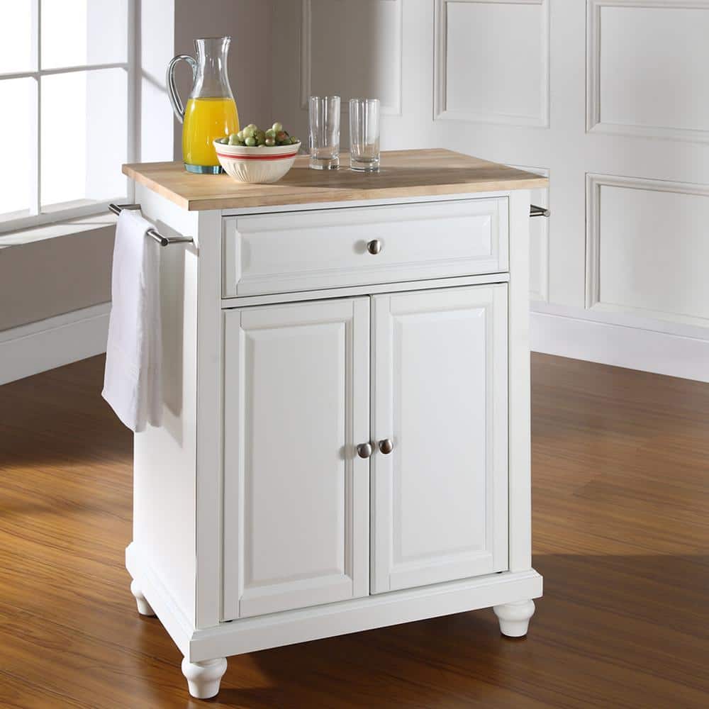 Cambridge 35" White Natural Wood Top Kitchen Island