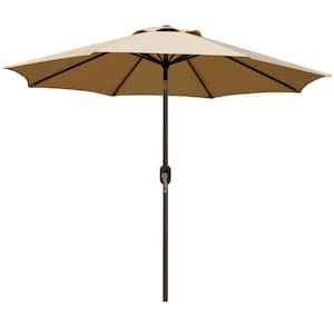 9 ft. Iron Cantilever Market Patio Umbrella, Outdoor Table Umbrella with 8 Sturdy Ribs, Push Button Tilt, Crank in Tan