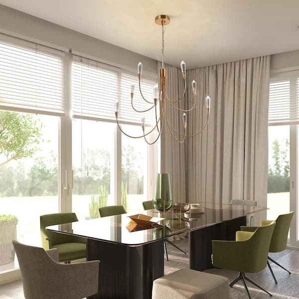 Modern Luxury 10-Light Dimmable Integrated LED Plated Brass Chandelier for Living Room