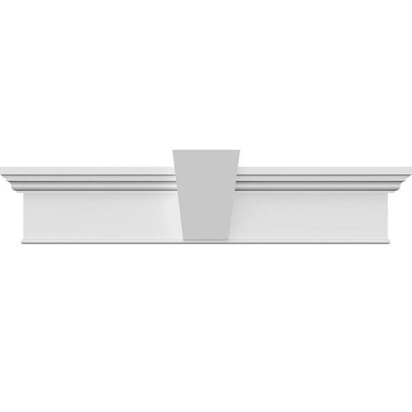 Ekena Millwork Traditional 1 in. x 116 in. x 7-1/4 in. Polyurethane Crosshead Moulding with Bottom Trim and Flat Keystone