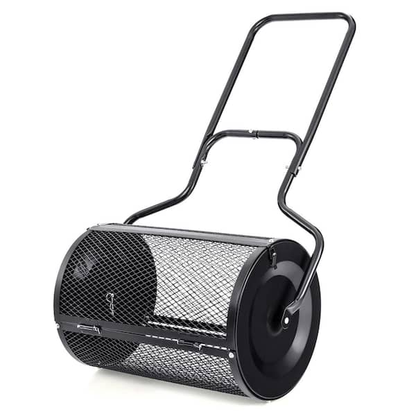 Costway 2.7 cu. ft. Metal Peat Moss Handheld Spreader Compost Spreader with Upgrade Side Latches and U-Shape Handle Black
