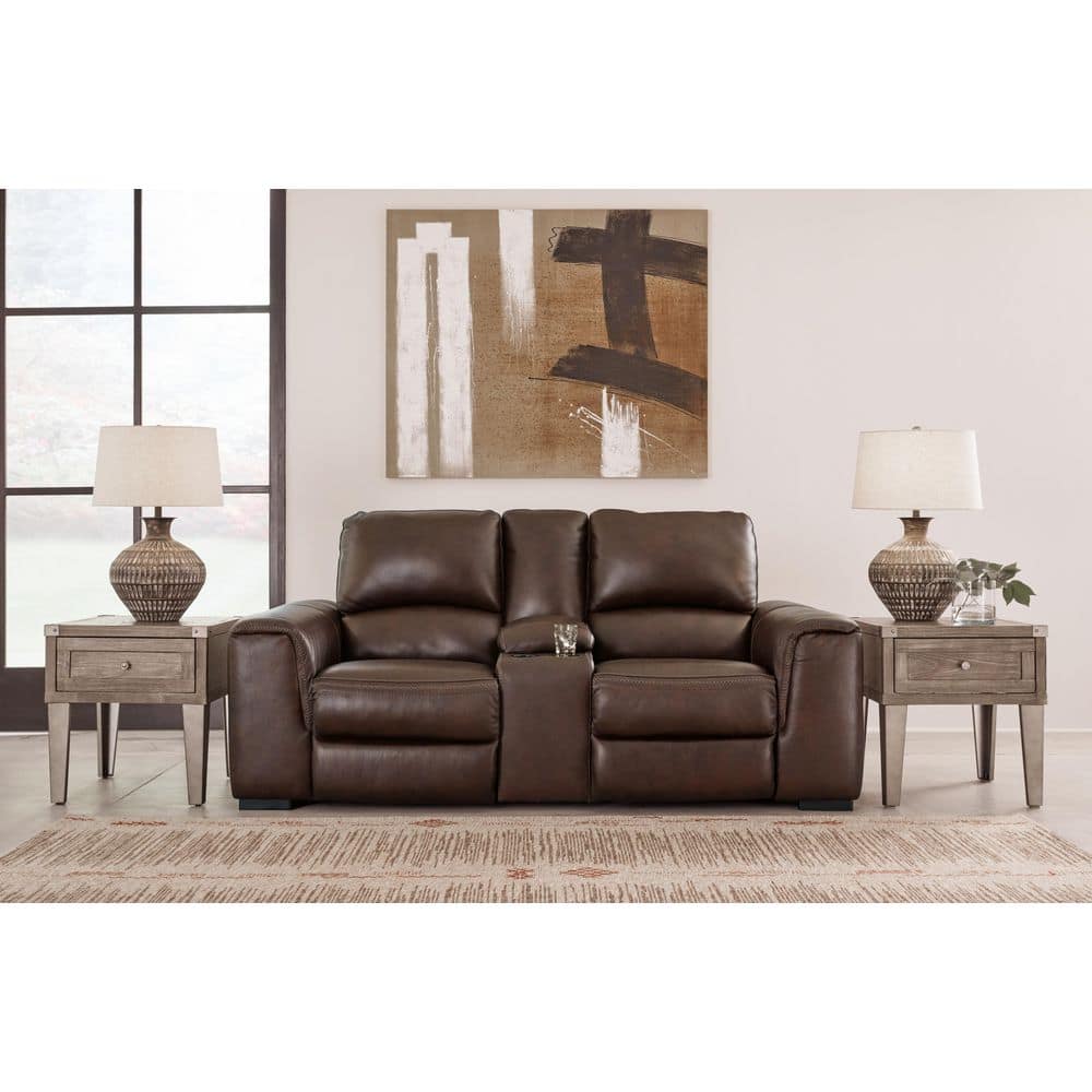 Alessandro 84 in. Solid Leather Match 2 Seat Power Reclining Loveseat in Brown with Cup Holder, Storage and USB Port