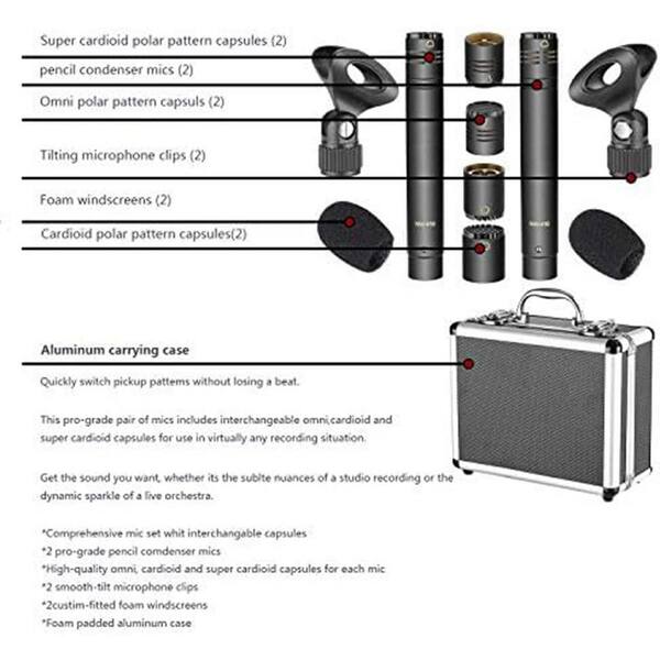 YICHUHAOXI Pencil Stick Condenser Mic Interchangeable Capsules in