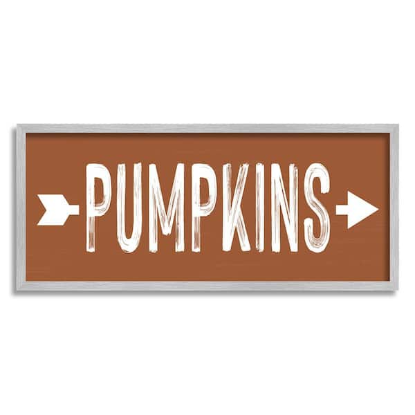 Stupell Industries Pumpkins Pointing Right by Lettered and Lined 1-Piece Framed Graphic Print Typography Poster Art Print 30 in. x 13 in.