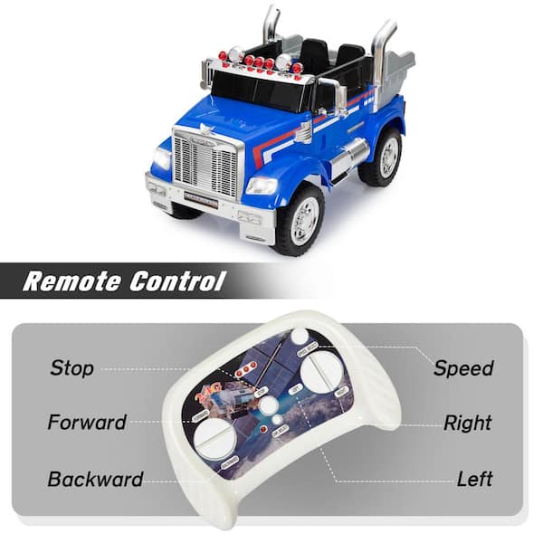 12V Dump Truck Ride-On with Remote Control, Music, Horn, USB, and AUX
