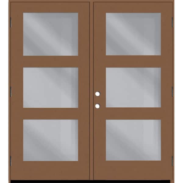 Steves & Sons Regency 72 in. x 80 in. Modern 3L Equal Clear Glass Autumn Wheat LHOS Stained Fiberglass Retro Patio Door with 4" Jamb