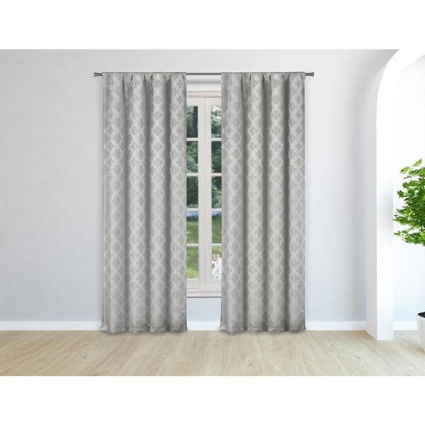 Kelvin Silver Trellis Rod Pocket Room Darkening Curtain - 37 in. W x 96 in. L (Set of 2)