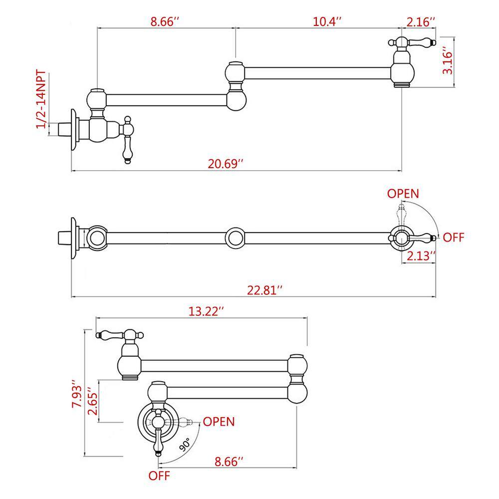 Chrome Wall-Mount Pot Filler Faucet with Dual Swing Arms