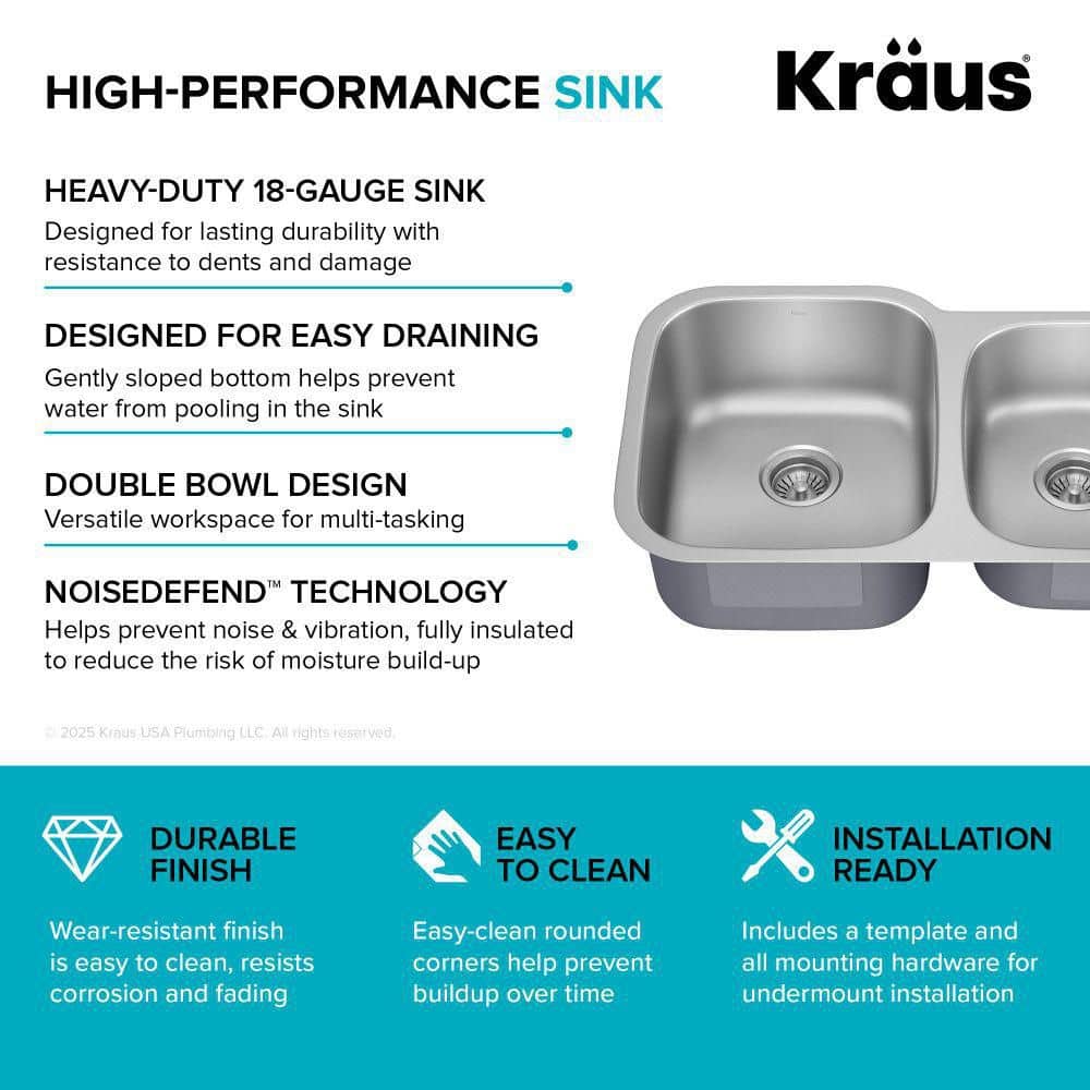 Premier 32-inch Satin Stainless Steel Double Bowl Undermount Sink