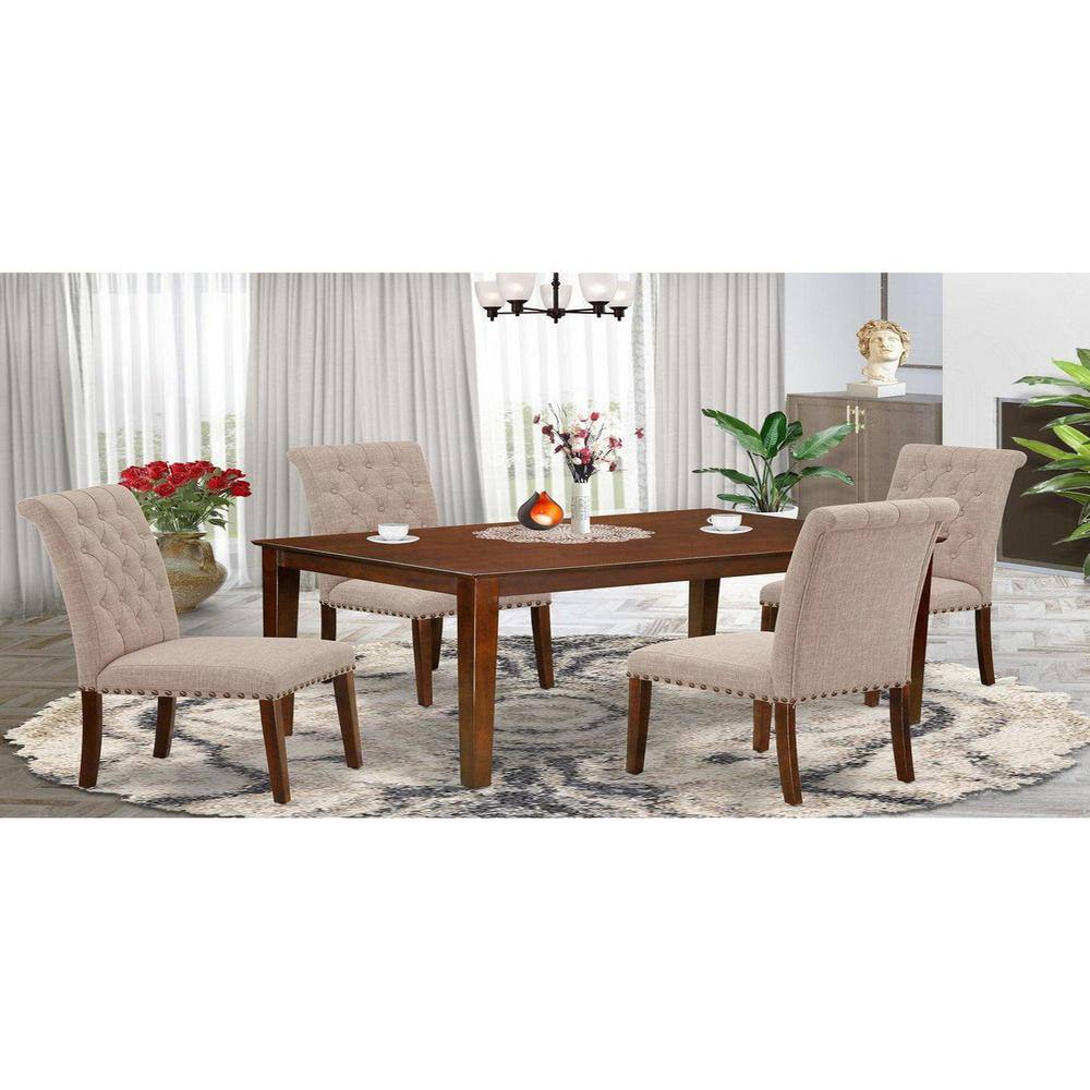 5-Piece Mahogany Finish Solid Wood Top - Rectangular Dining Room Set - Seats 4