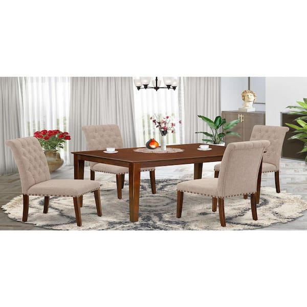 East West Furniture 5-Piece Mahogany Finish Solid Wood Top - Rectangular Dining Room Set - Seats 4