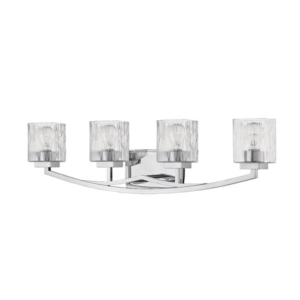 4 Light Vanity, Chisel, Glass Shade, Brushed Nickel Frame Elegant Cut Crystal Glass 4 Lights Dimmable Matte Black ⁄ Polished